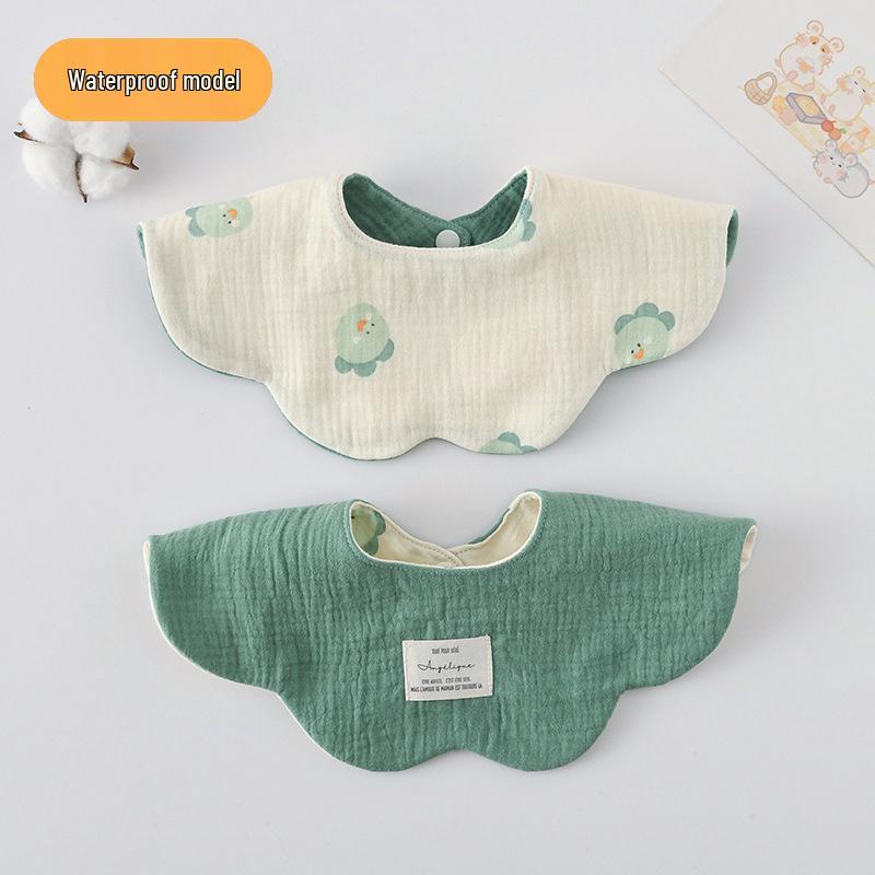 

Korean Style Double-Sided Waterproof Petal Bib - Pure Cotton Gauze Baby Towel