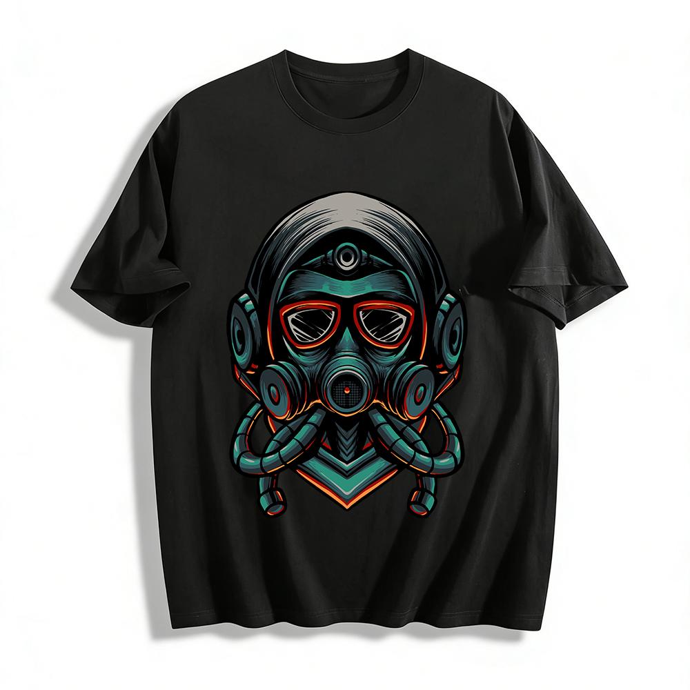 

Cyberpunk Gas Mask Print Trendy Casual Short Sleeve T-Shirt Pure cotton T-shirt XXS