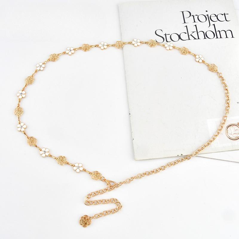 European and American Rose Flowers Women's Decorative Waist Chain Metal Elegant Light Luxury Versatile Skirt Accessories Chain