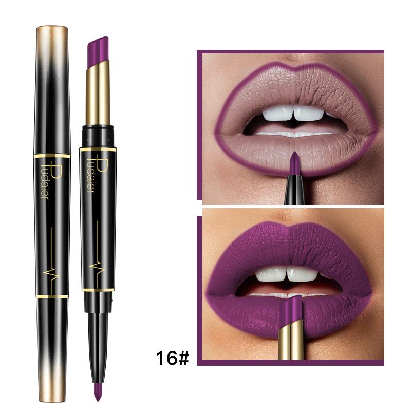 Dobbelhodet leppestift lipliner matt lipgloss 16 farger leppestift