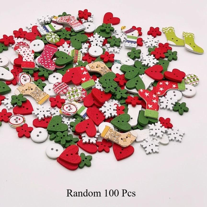 Christmas Handmade Buttons, Wooden Holiday Shapes, Suitable For Projects, Hand Accounts Decorations, Sewing Fasteners Supplies