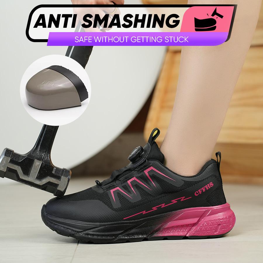 Fashion Rotating Button Safety Shoes Steel Toe Work Sneakers Breathable Safety Work Shoes Protective Labor Protection Shoes for Women