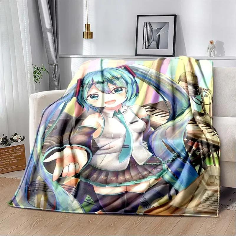 Anime Vocaloid Girl Blanket Kawaii Miku Lightweight Soft Throw Blanket Flannel Bedspread Sofa Cover Gift for Children