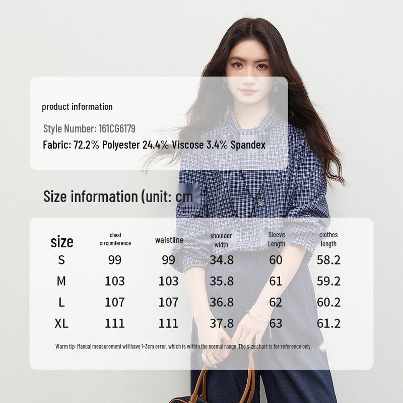 Women's Retro Plaid Tie-Neck Long-Sleeve Blouse