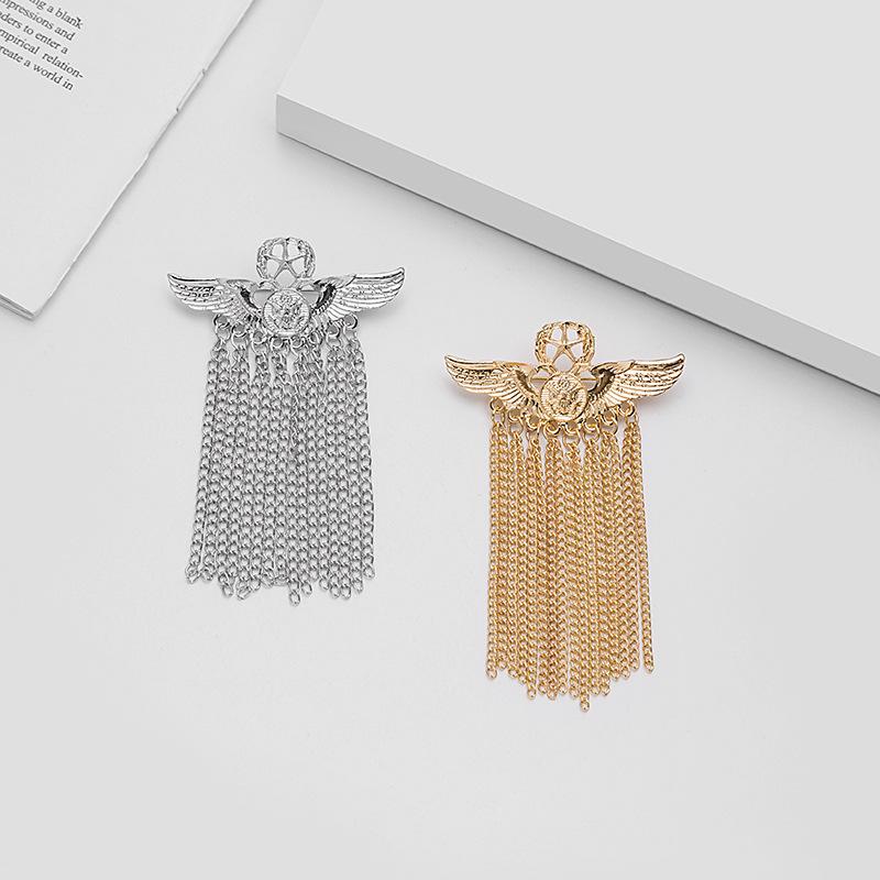 Big Brand Creative British Pentagram Badge Angel Wings Chain Fringed Brooch Pin Accessories