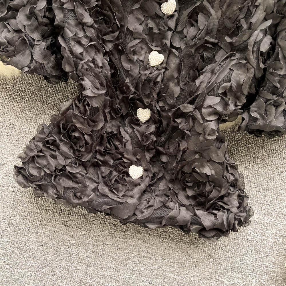 RUGOD Niche Design Sense Mesh Flower Kort Temperament-skjorte for kvinner Sommer Ny Slim Enkeltspente All-Match-topp