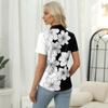 Women's Casual Floral Print V-Neck Short Sleeve Decorative Button T-Shirt Top