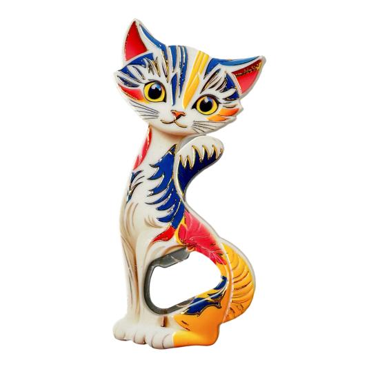 Handheld Bottle Opener Cat Fridge Magnet, Vintage Cartoon Kitten Decorative Opening Tool Magnetic for Home Bars and Kitchen Office Magnet