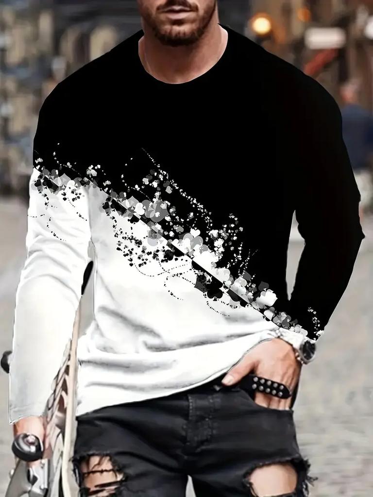 Abbigliamento da Uomo Primavera Autunno Moda Manica Lunga Girocollo T-shirt Casual da Uomo Sport 3D Stampa Digitale Stile Streetwear Top Sportivi