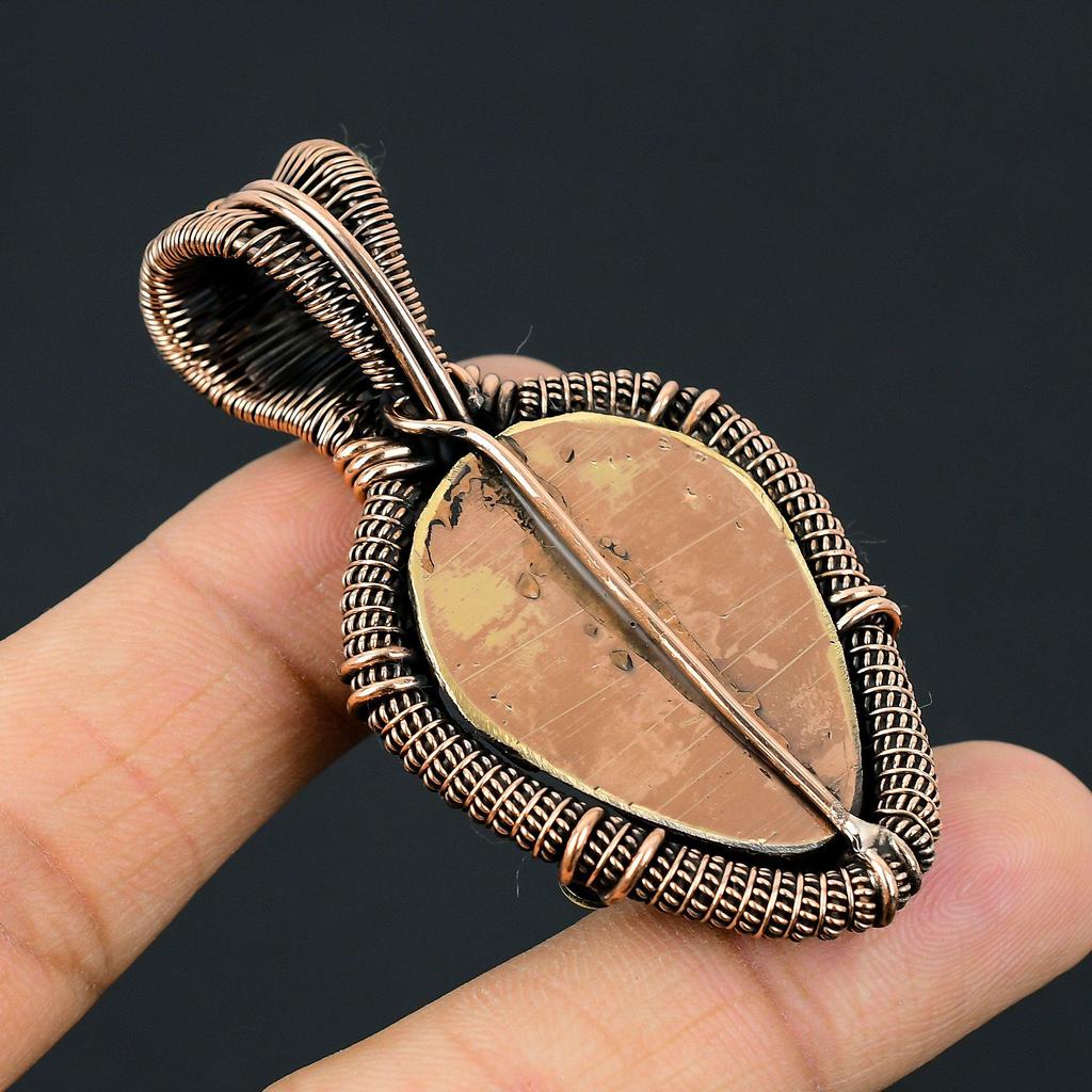 Red Carved Bone Face Gemstone Copper Wire Wrap Pendant Jewelry Gift For Her