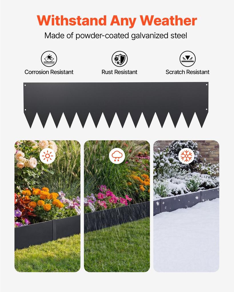 Galvanized Steel Landscape Edging, 6-Pack 1016 X 254 Mm Metal Edging for Landscaping with 8 Mounting Clips, Heavy Duty Metal Garden Edge Border for