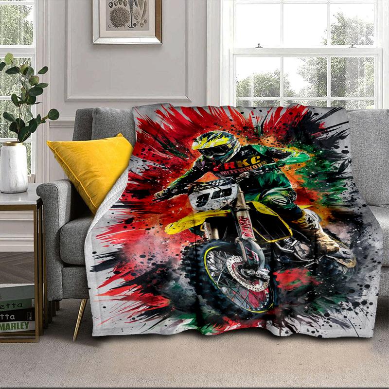 Motocross Rider In Action Blanket Flannel Blanket for Bed, Sofa, Camping, Hiking, Picnic Essentials, Gift for Family Fan Gifts