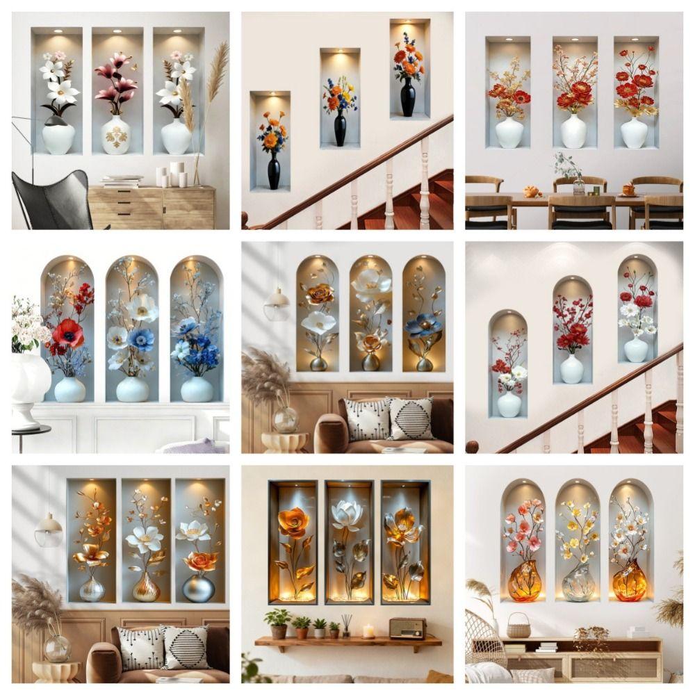 Creative 3D Vase Flower Wall Sticker Background Decoration Multicolor Wall Posters Photo Props Wall Art Home Decoration