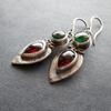 Geometrically Minimalist Circular Water Droplets with Red and Green Inlaid Vintage Earrings