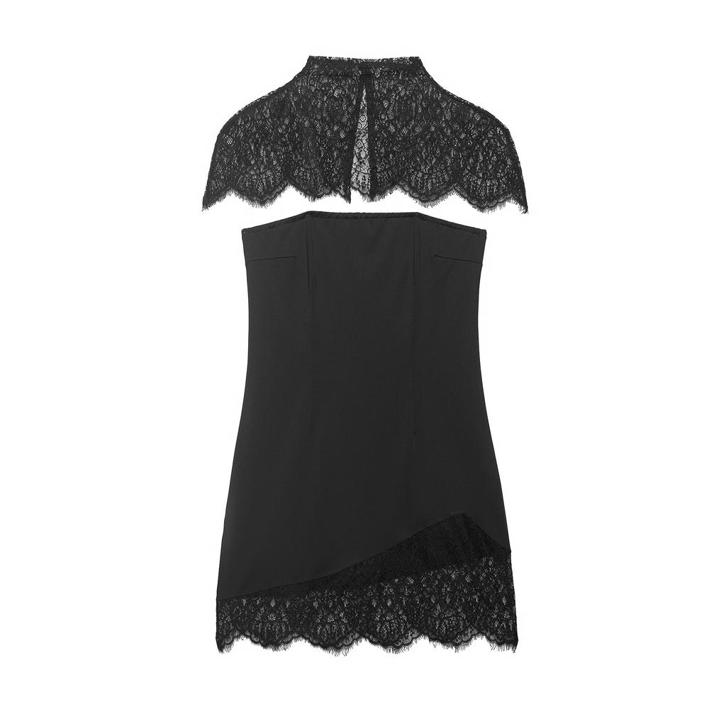 European and American fashion temperament tube top lace splicing sexy slim dress pure desire style hip skirt set