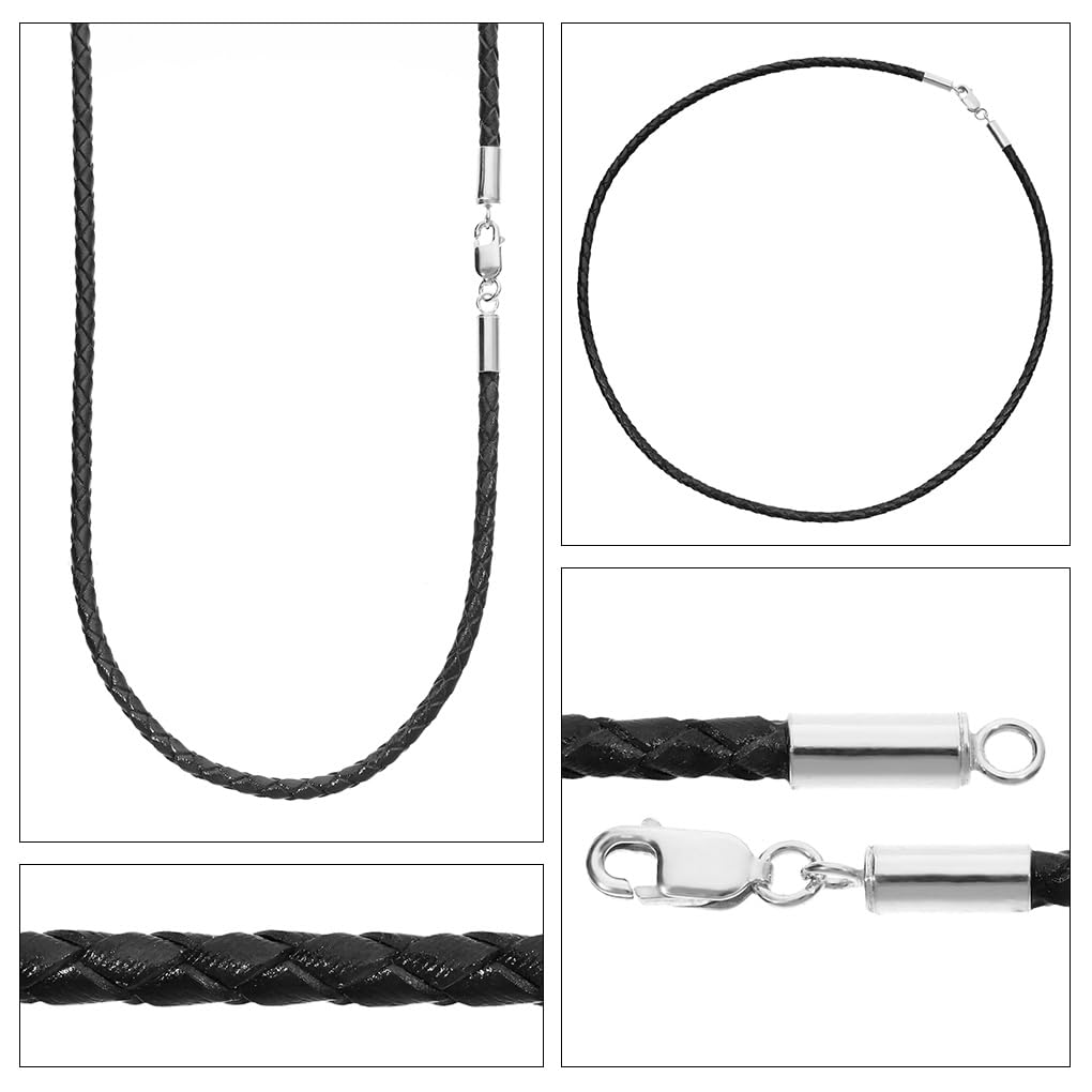 [Shinjuku Gin No Kura] Leather Choker, Cowhide Cord Braided Necklace, 3.0mm Width, 40cm-60cm Length, Dark Brown, 45cm Length, Sterling Silver 925, Sim