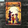 Halloween Metal Sign 2D Flat Spooky Witch Mummy Dragon, Vintage Funny Wall Decor for Haunted House Bar Cafe Party