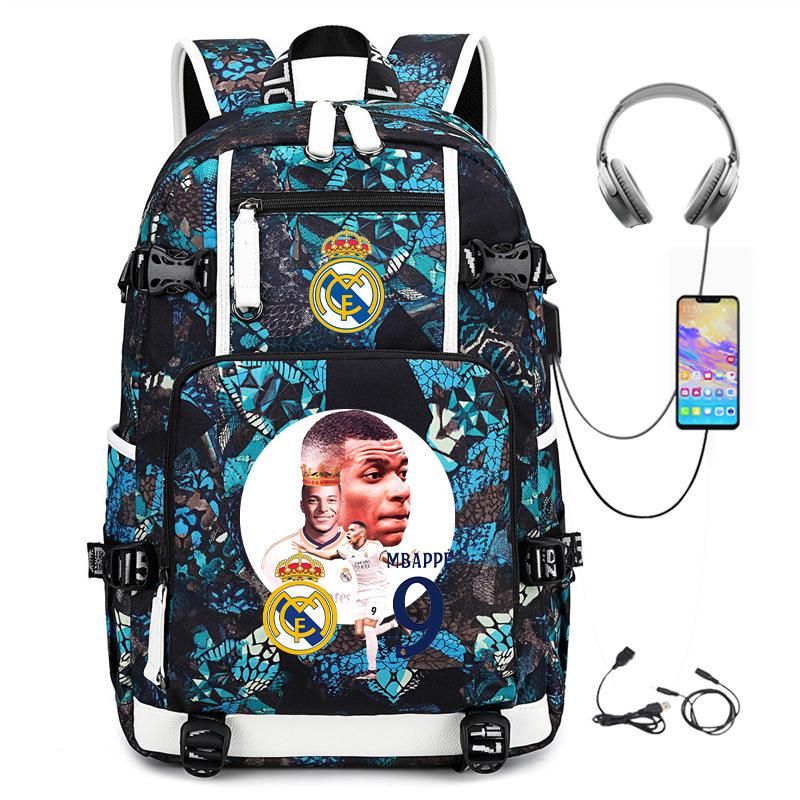 Camouflage Backpack Student Bookbag Multifunctional USB Charging Football Star Print Travel Daypack Lightweight Casual Men's Backpack