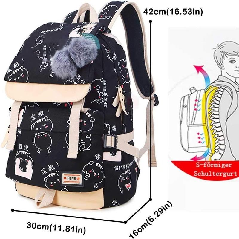 Asge Women's Fashion School Bag Kawaii Printing Backpack Girls Casual Waterproof Backpack School Teenager Daypack