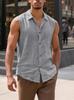 Camicia da uomo casual europea senza maniche in lino con bavero