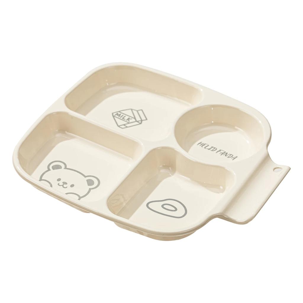 4 Grids Square Plastic Compartment Dinner Plate Dishes Reusable Students Kids Food Plate Salad Plates Dishwasher Safe Tableware