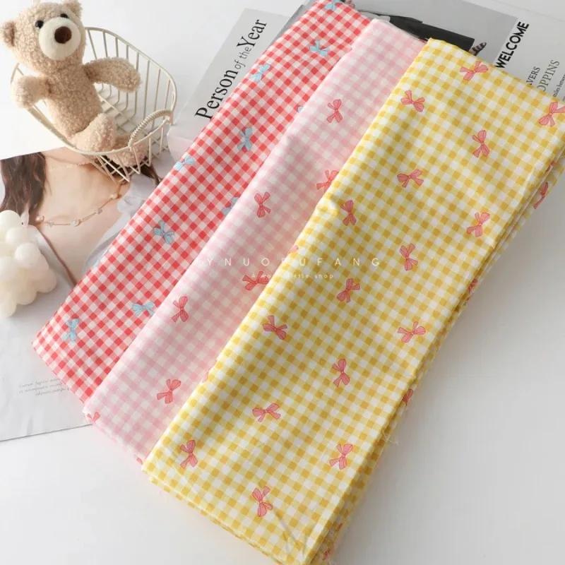 Bunt karierter Baumwollstoff mit Schleifendruck für Kleider, Hemden, Schlafanzüge, Homewear, Kinderbekleidung, 140x100cm