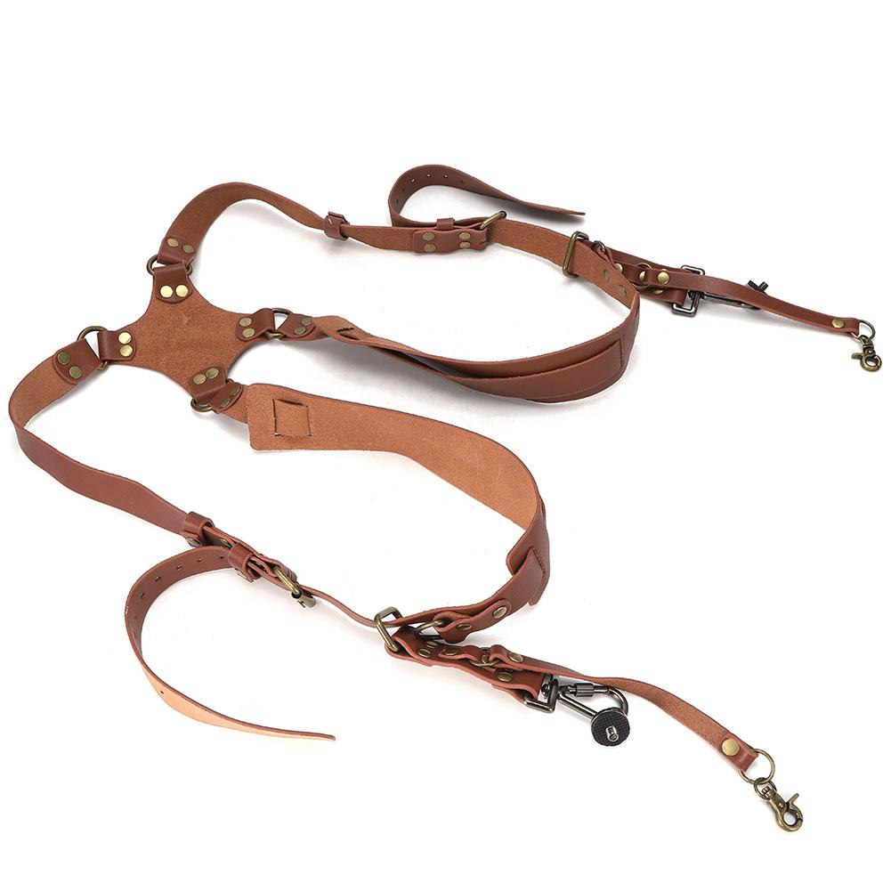 Camera Strap Leather Double Shoulder Harness Strap Photography Accessories for DSLR CamerasBrown