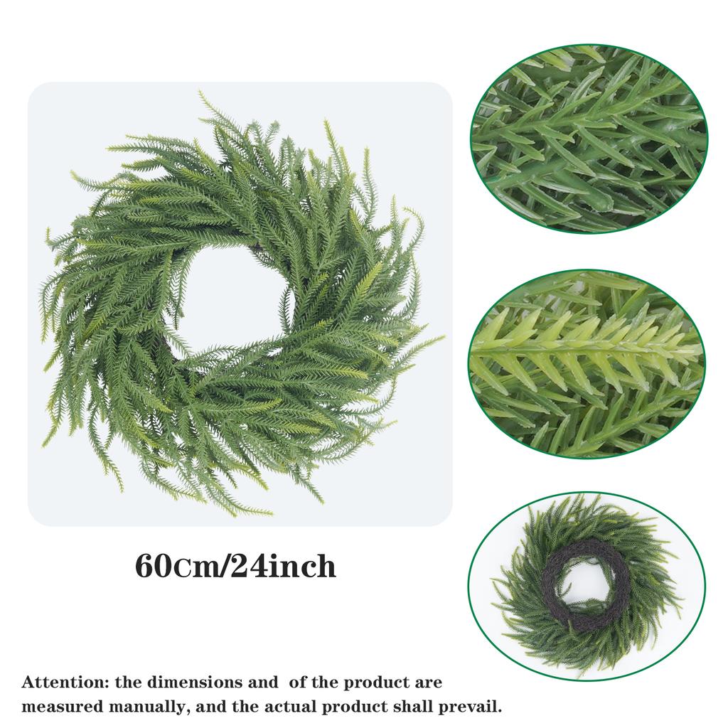 24in Norfolk Pine Wreath for Front Door Artificial Christmas Wreaths Faux Green Wreath for Wall Window Indoor Outdoor Xmas Decor