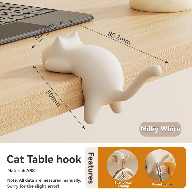 Cute Cat-Shaped Creative Desktop Hooks Key Holder Kawaii Office Desk Ornament Bag Storage Hooks Table Edge Keychain Organizer