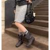 Fată Delicate Street Shot Botine Scurte cu Șireturi Femei Primăvară Vară Stil Balerin Retro Vechi Negre Scurte plisate