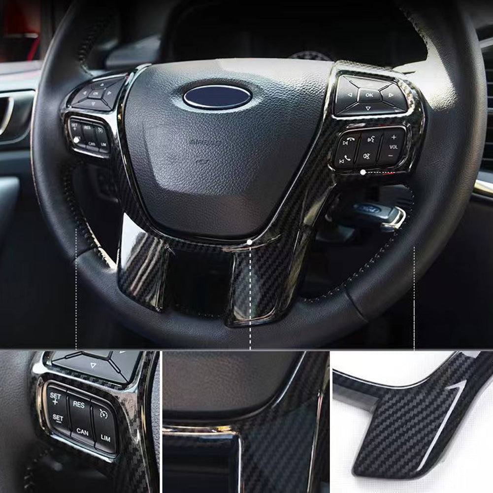 For Ford Everest Ranger 2015+ Carbon Fiber Car Steering Wheel Panel Cover Trim Sticker Decoration Frame Car Interior Accessories