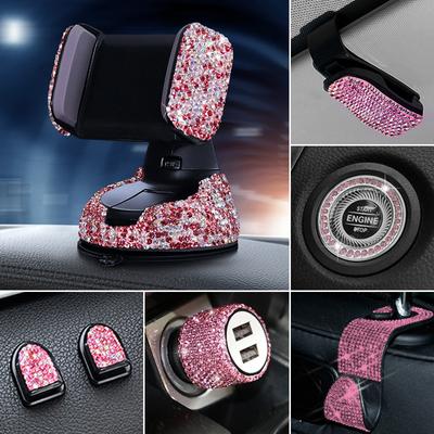 20 Teile/satz Strass Auto Telefon Halter Universal Auto Innen Haken Aufkleber Pad Set Rosa Bling Auto Zubehör für Frauen