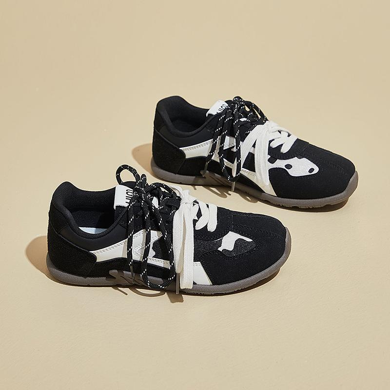Women Round Toe Leopard Print Flat Lace-up German Training Lace Up Casual Sport Shoes Outdoor Running Vulcanized Shoe