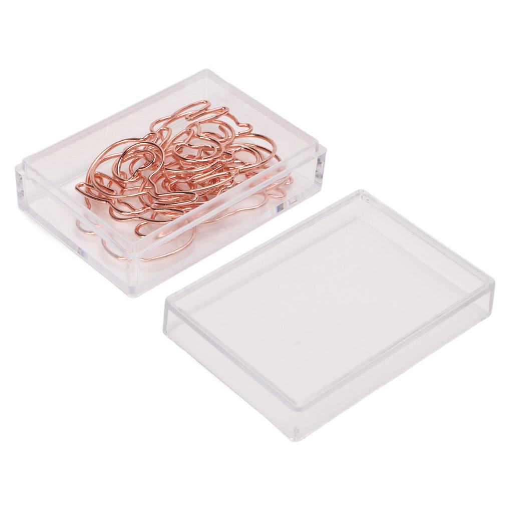 100PCS Paper Clips Portable Cute Animal Shape Electroplating Rose Gold Metal Paper Clip Box Office