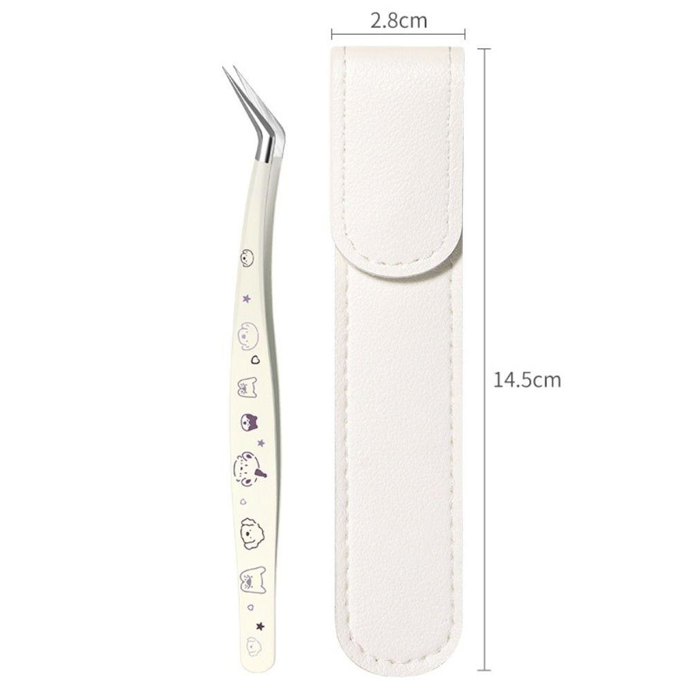Stainless Steel False Eyelash Tweezers Anti-static With Leather Case Lashes Extension Tweezer High Precision Cartoon