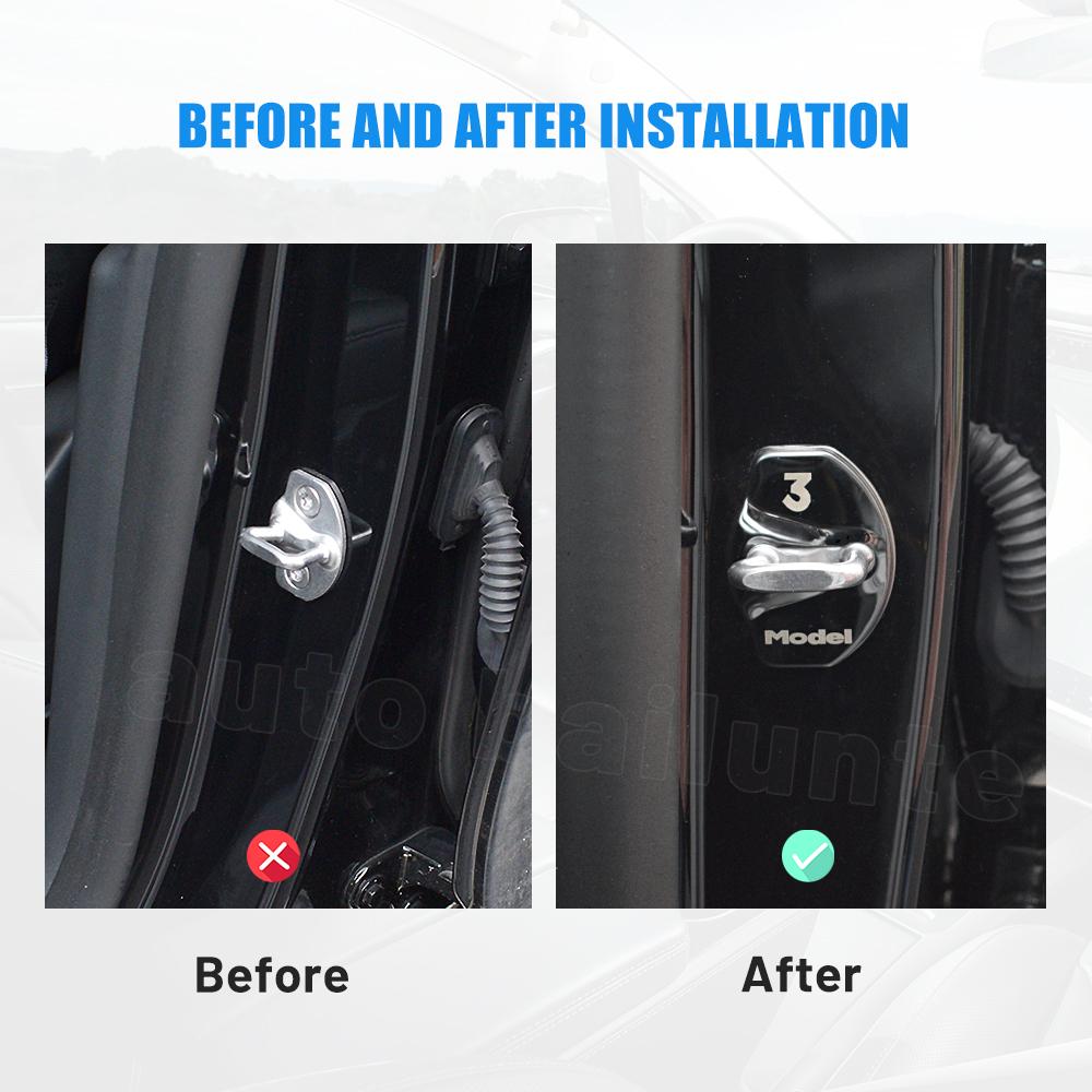 For Tesla Model 3 2023 2022  - 2017 Auto Accessories Car Door Lock Buckle Stickers Cover Door Lock Black Aluminium