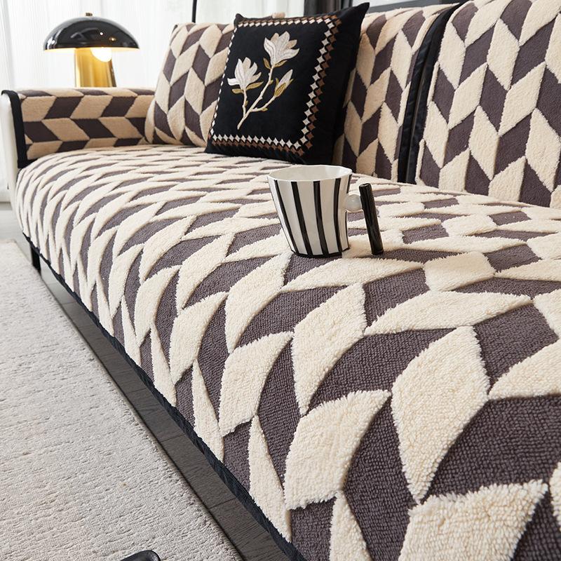 Plush Sofa Cushion Autumn And Winter Nordic Simple New  Thickened Non-Slip Cover Winter Leather Straight Row Seat Cushion