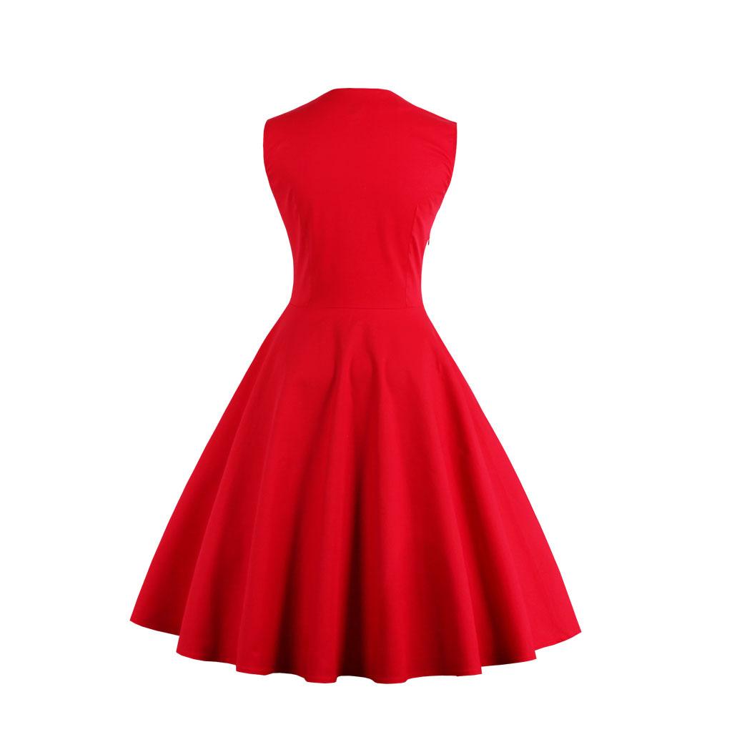 Spring and Autumn Fashion Women's Dress with A Large Swing, Retro Red Polka Dot Mid Length Skirt, Casual Sleeveless Dress