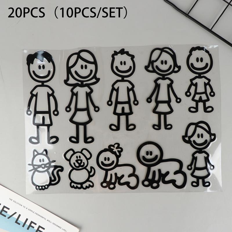 10/20/30 st Reflekterande Bildekaler Tecknad Familjemedlemmar Design För Bilar Exteriör Dekoration Vinyl Dekaler Tillbehör