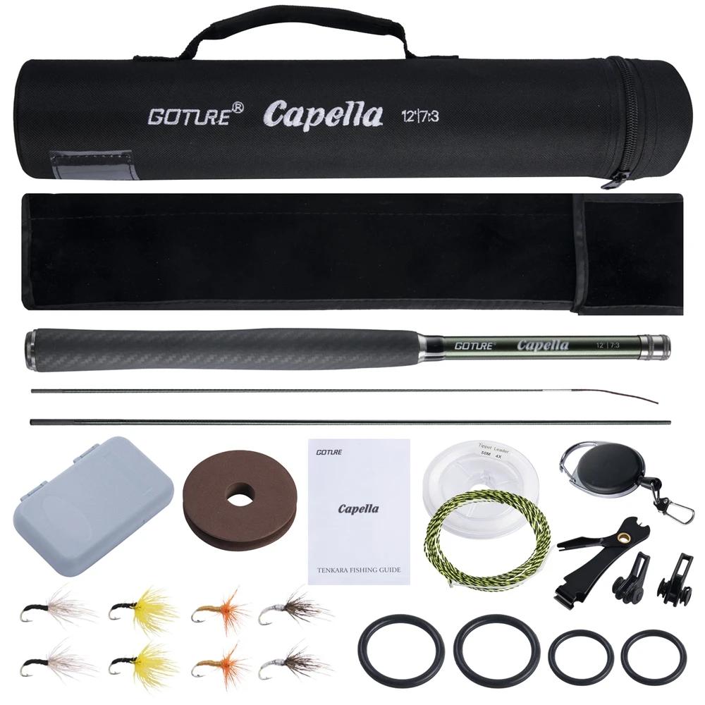 Goture 12FT Klassische Tenkara Fliegen Angelrute Combo Super Licht Tragbare IM8 Carbon Faser Forellenrute Mit Fliegen Linie Köder set