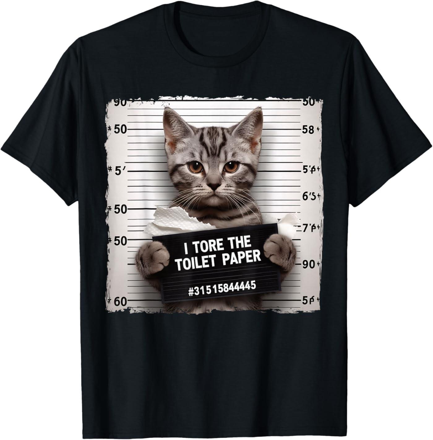 Cute Cat Mugshot Humorous Cat for Cats Lover Cat Mom Cat Dad T-Shirt XL