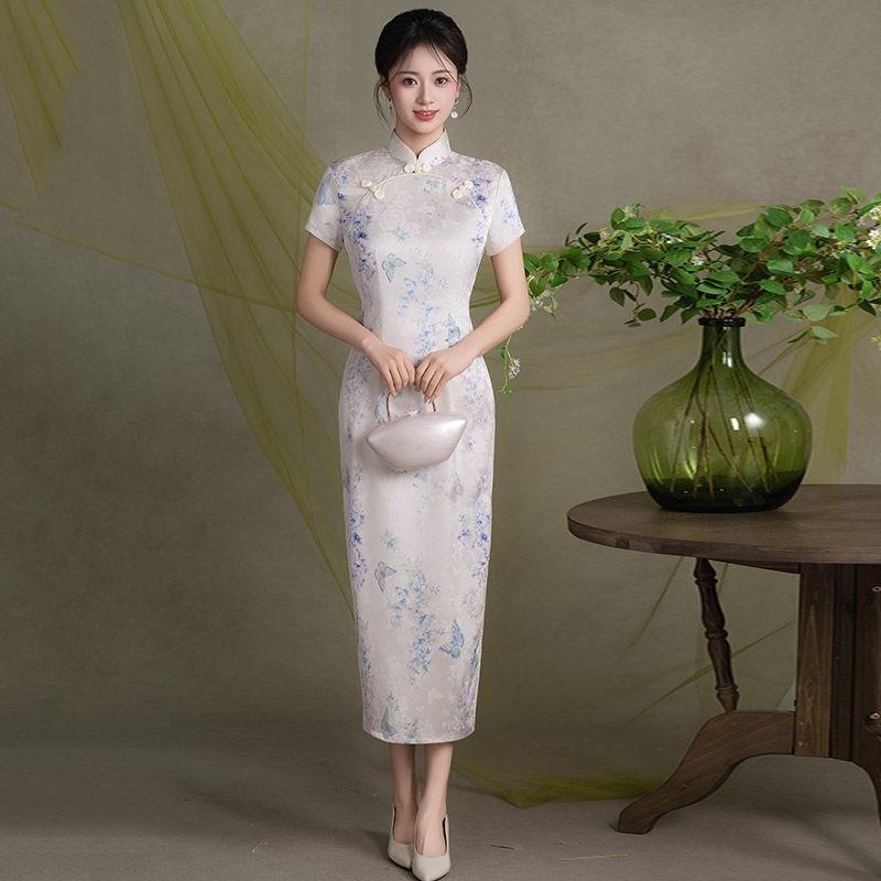 Elegant Modern Cheongsam Dress Women Long Sleeveless Stand Collar Cotton Blend Daily Wear 2026 Small