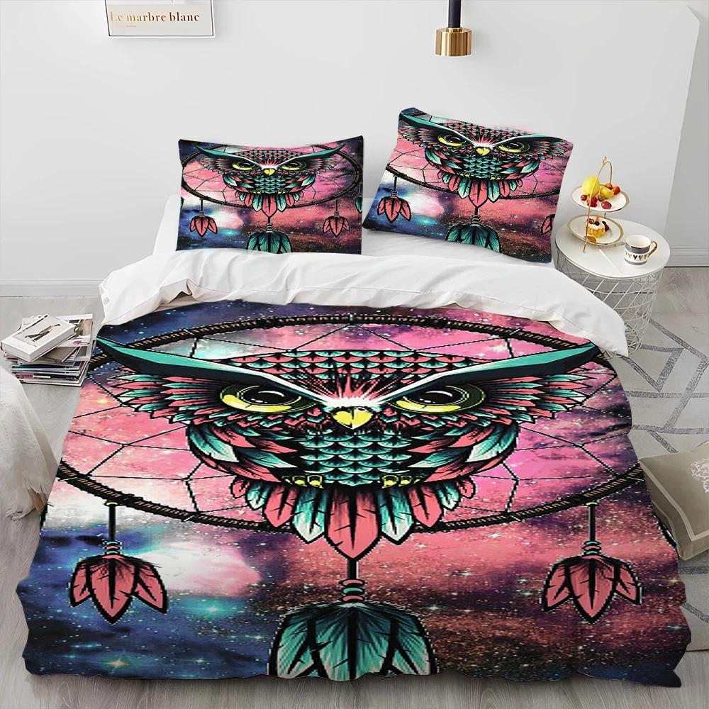 Comforter Fashion Dreamcatcher Feather Owl Comforter Bedding Set Bed Set King Queen Size Bedding Set