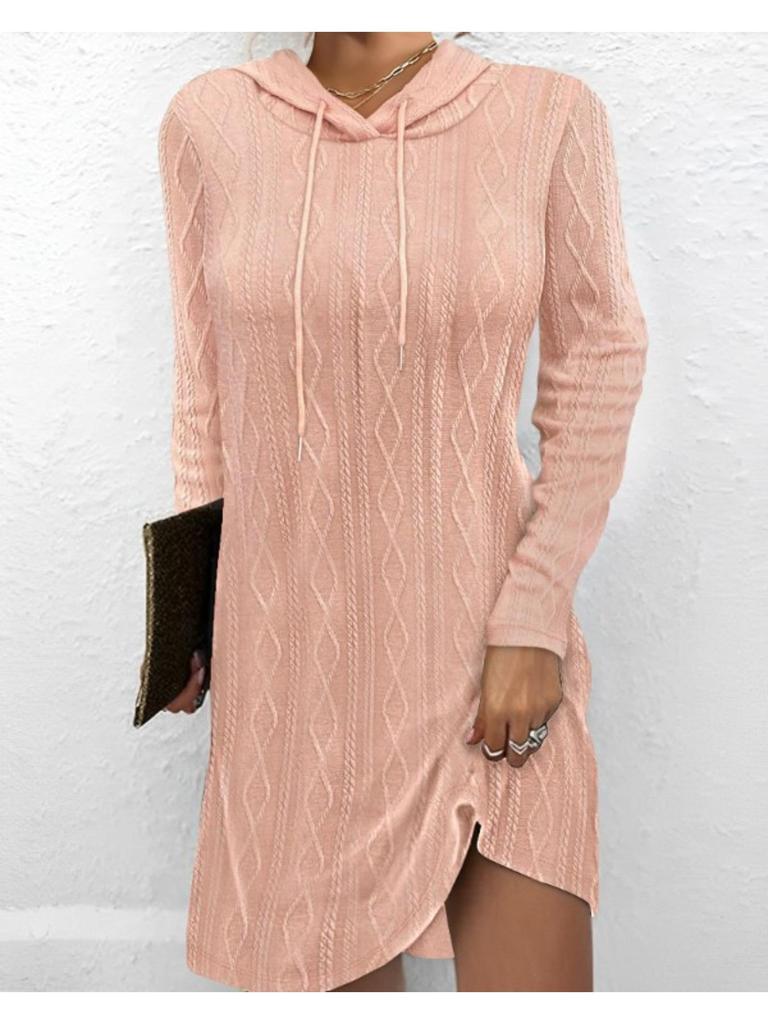 Hooded Pullover Knitted Sweater Dress Solid Color Dress Elegant Long Sleeve Dresses Causal Women Dress