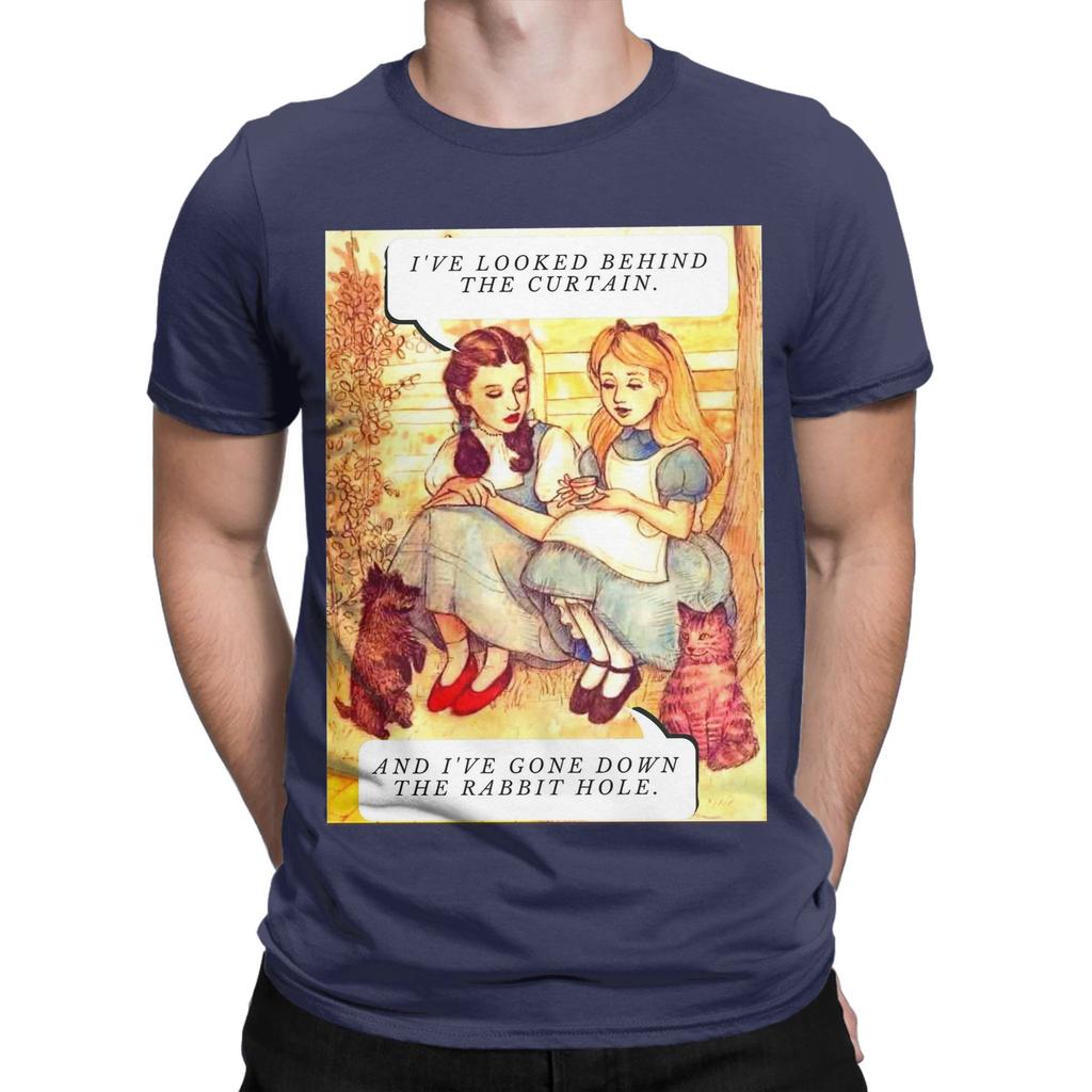 The Wizard Hole T Shirt for Men 100% Cotton Vintage T-Shirt Round Collar Alice In Wonderland  Tee Shirt Short Sleeve Clothes New