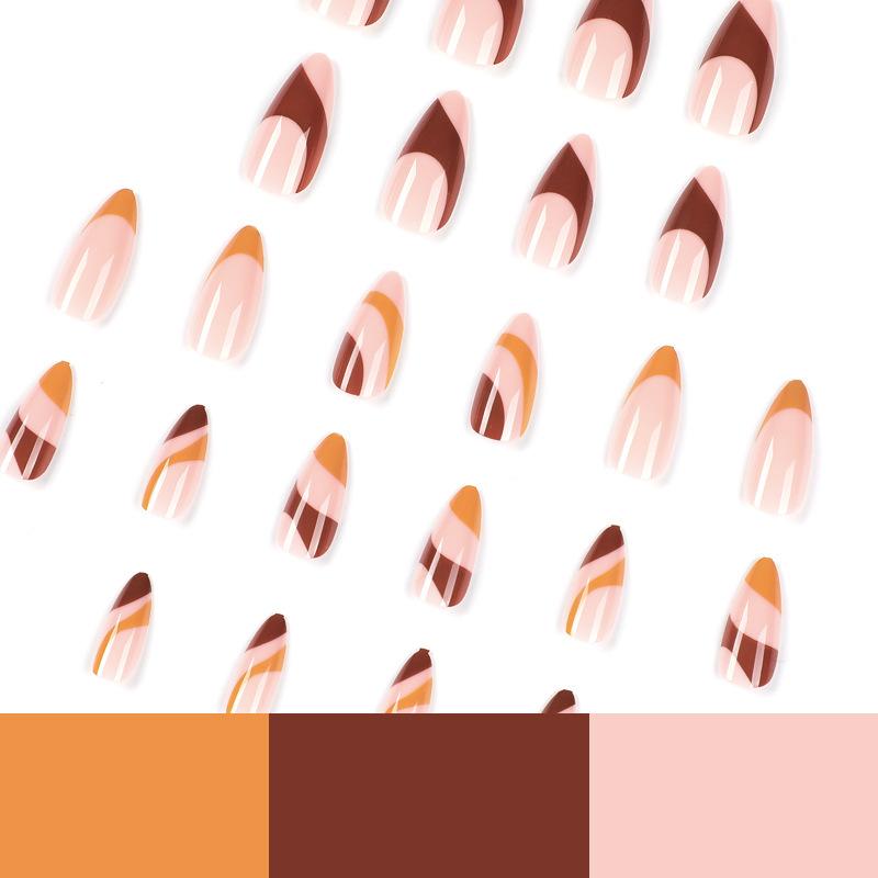 Nail art piece Brown French edge Autumn wear Nail removable Nail art wear Nail art press on nails