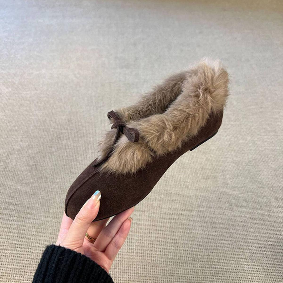 

Comfortable and thin, velvet and warm single shoes, bow temperament, one pedal, Birkenstocks 40 темно-коричневого кольору