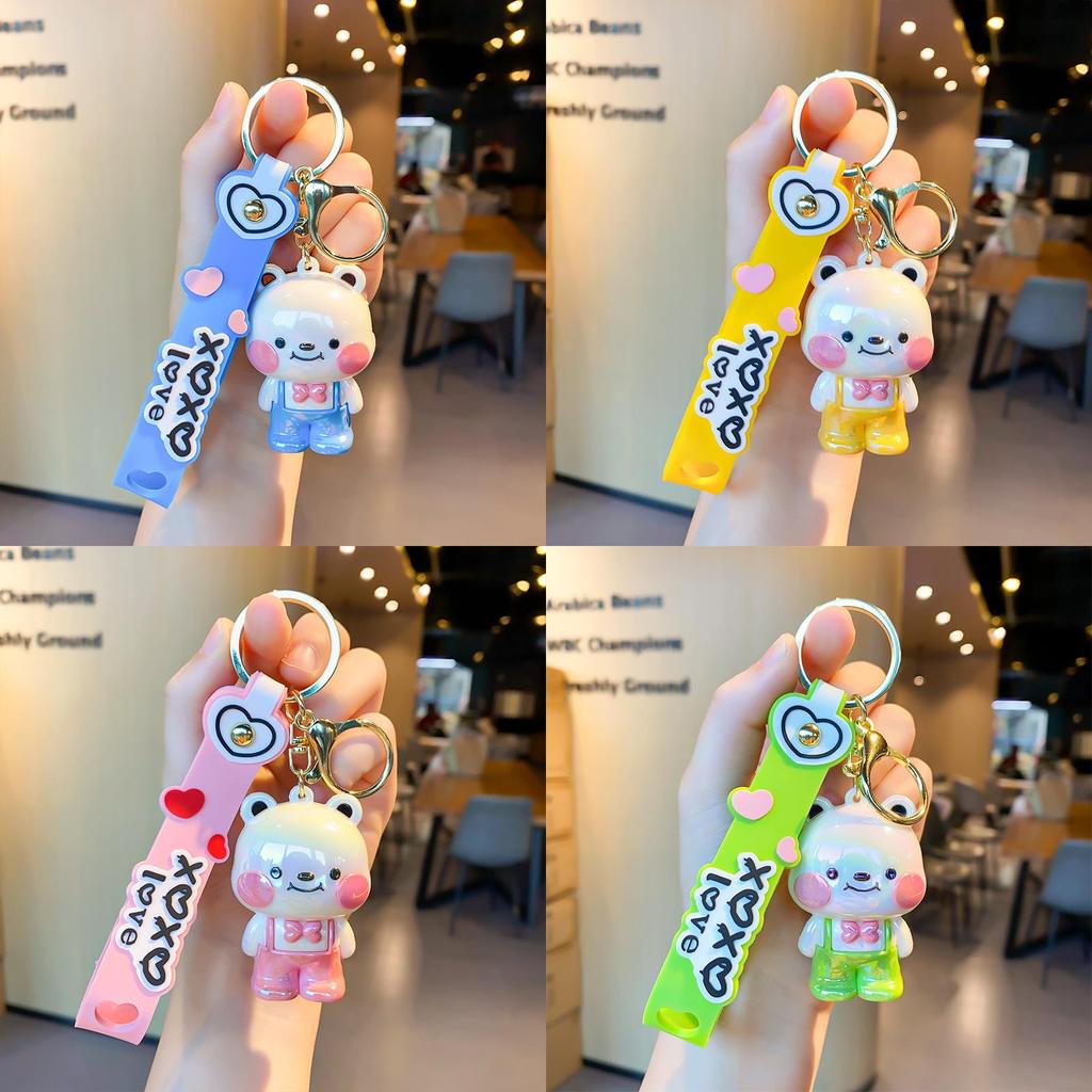 Charming Soft Pvc Bear Keychain In Blue Yellow Pink Green For Gifts