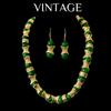 Vintage Heavy Industry Temperament Green Frog Skin Old Material Glass Necklace Bracelet Earring Set