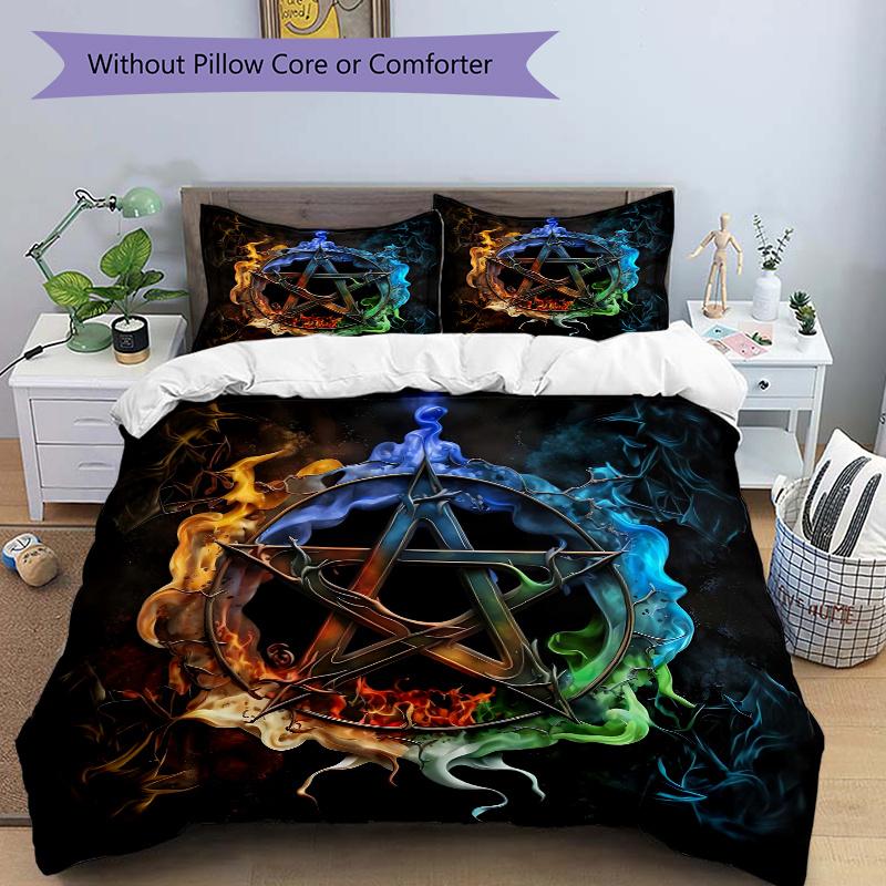

3pcs Symbol of Fire Water Earth and Air in Harmony Bedding Set, Including Without Filling, Soft and Comfortable Home Bedroom J084 135x200cm